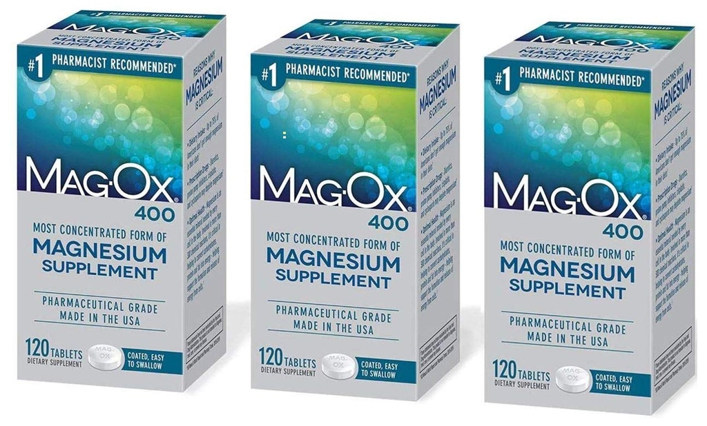 Mag-Ox 402 Mag-Ox 400 Suplemento dietético magnesio Cuadros, 483 mg Oxido de magnesio-3 Conde, 3-Pack, 3.0 Conde