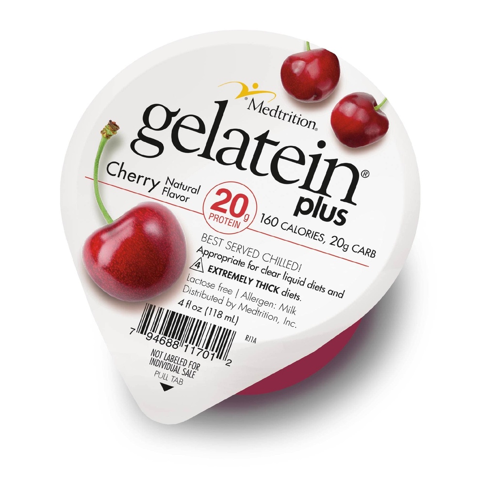 Gelatein Plus Cherry: 20 gramos de proteína. Ideal para dietas líquidas claras, dificultades para tragar, diálisis y oncología. Gran aperitivo pre o post-workout. (12 pack)