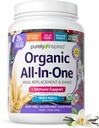 Powder de proteína puramente inspirada para hombres y mujeres, vainilla francesa (16 servidos) - Polvo de proteína orgánica de base vegetal para sacudidos " smoothies - Reemplazo de comida nutricional libre de gluten