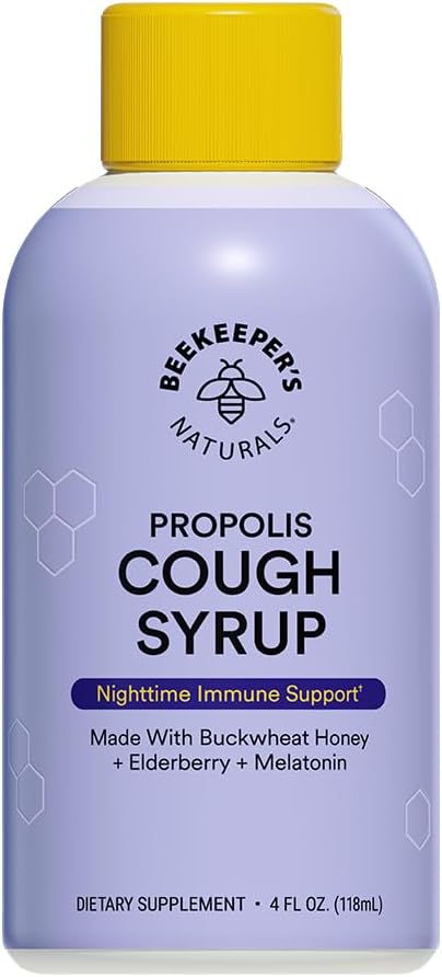 BEEKEEPER'S NATURALS B.Mejor jarabe de tos nocturna para adultos - Elderberry Extract, Bee Propolis Extract, Buckwheat Honey - Immune Support, 4 oz
