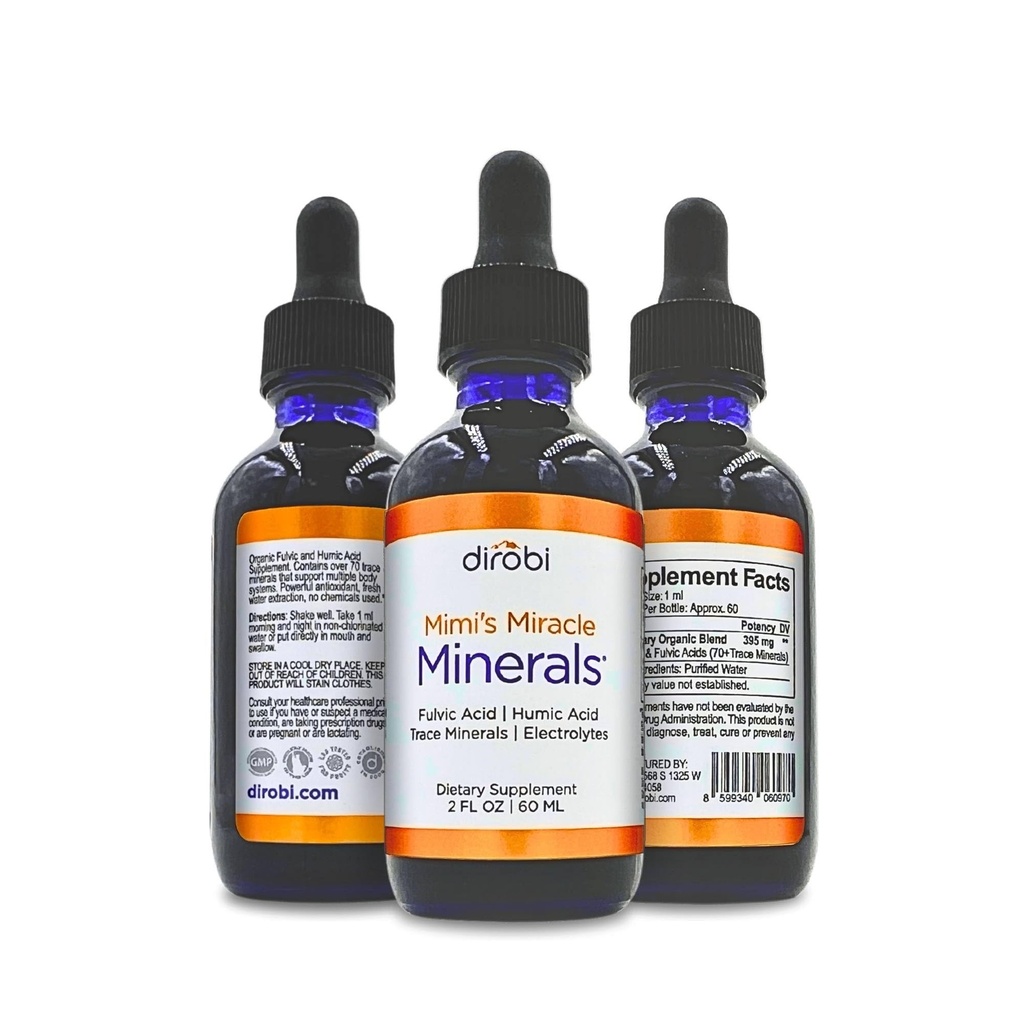 Milagro de Dirobi Mimi Minerales Ácido Fulvico Ácido Humic Acid - Mineral Blend Drops Suplemento, Minerales de Traza Líquida 70 Minerales Iónicos - Planta orgánica derivada (2 oz 60 Day Supply)