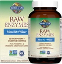 Jardín de la vida 22 Enzimas digestivas para los hombres 50 " Con Bromelaina, Papain " Lactase Plus Probióticos " Vitaminas B12, Biotina " Zinc – RAW Enzymes – Non – GMO, libre de gluten, vegetariano, 90 cápsulas