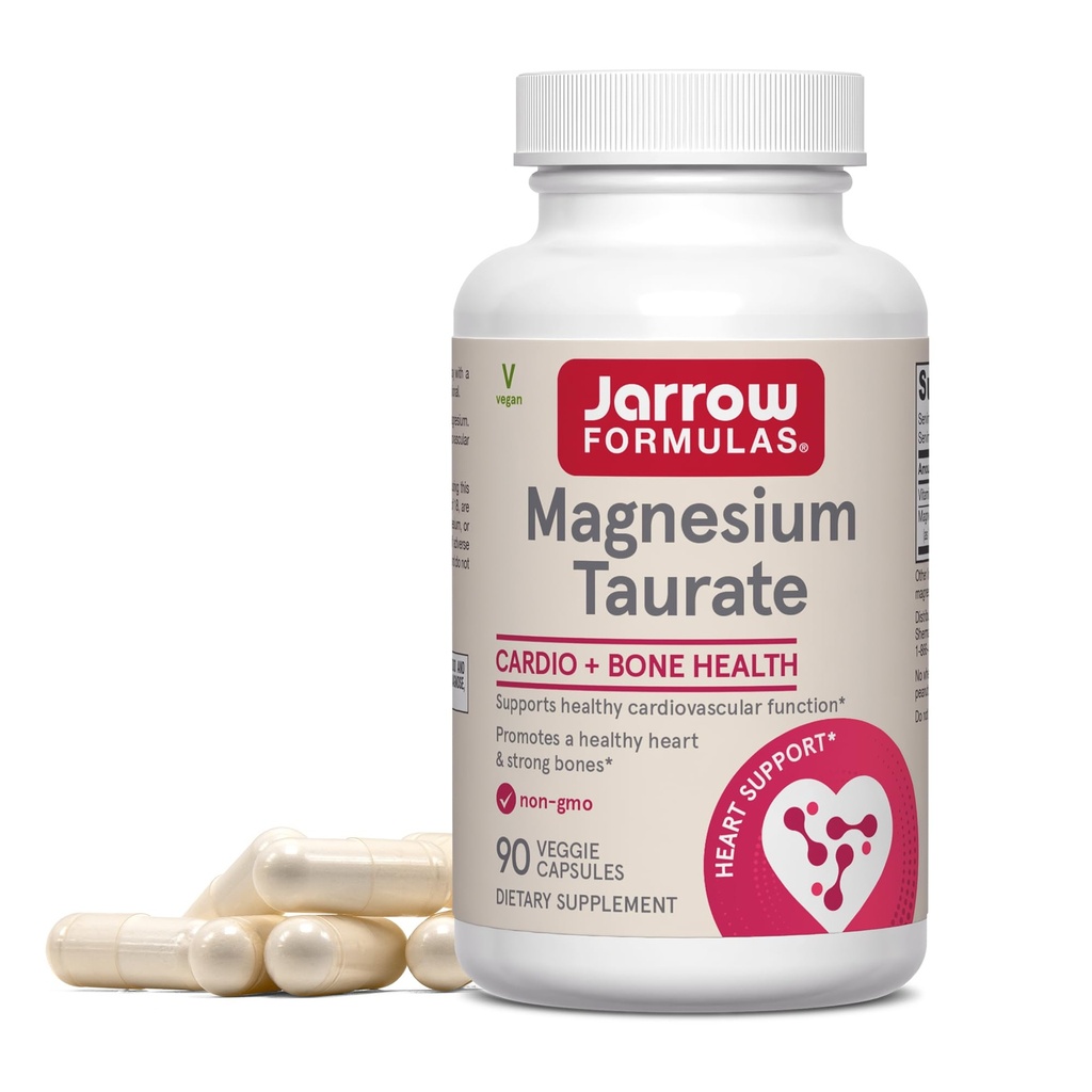 Jarrow Fórmulas Magnesium Taurate, Suplemento dietético, soporta Cardio y Bone Health, 300 mg por Servings, 90 Veggie Capsules, Hasta 30 Day Supply