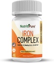 Complejo de Hierro, Construcción completa de Sangre Cápsulas Vegetarianas de Hierro de Hierro de Carbonilo, Quatrefolic, B12, B6 & Vitamina C, para Hombres de Mujer (60 capuchas)