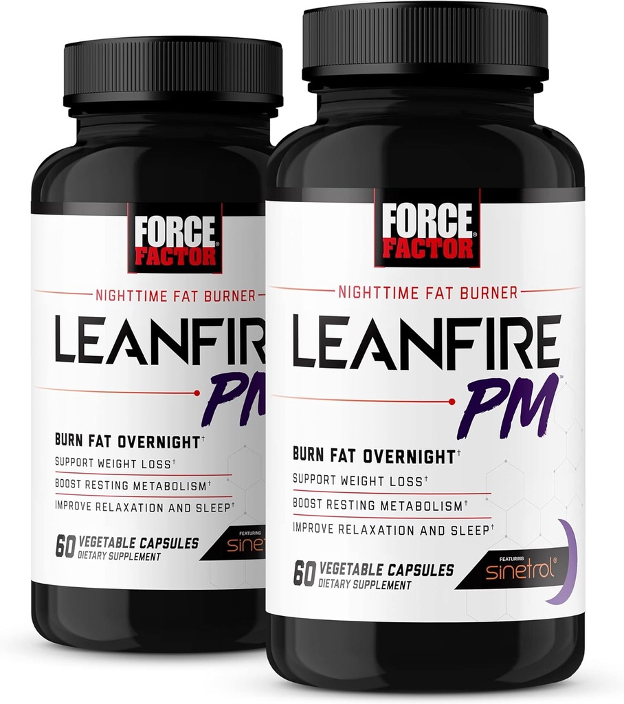 Factor de fuerza LeanFire PM, Píldoras de pérdida de peso para mujeres y hombres, quemador de grasa y pérdida de peso durante la noche Píldoras para quemar grasa, metabolismo de aumento, con Melatonina, 60 Conde (Pack of 2)