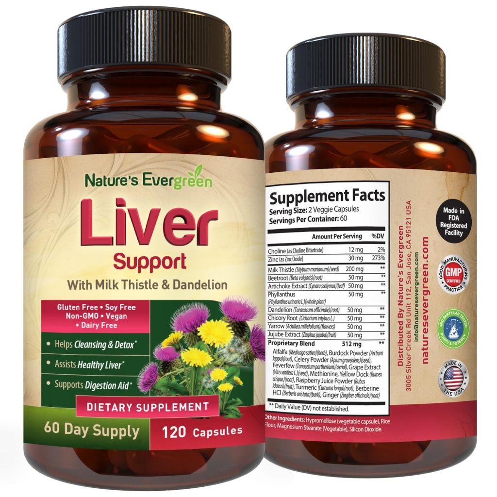 Liver Cleanse Detox " Reparación peru Herbal Liver Support Suplemento w/ 20+ Liver Health Nutrients, Milk Thistle, Turmeric, Ginger, Dandelion, Zinc, Artichoke " más para Optimal Liver Support TEN 120 Capsules