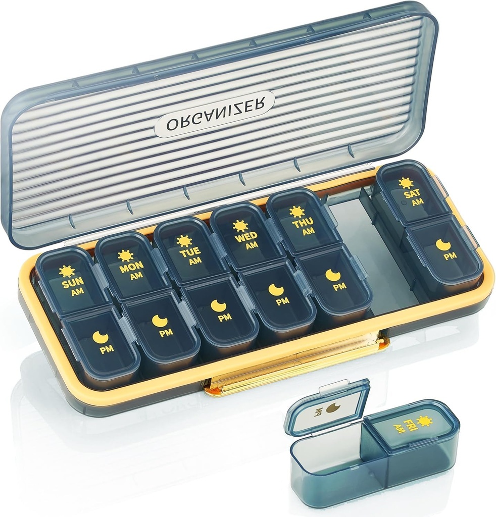 Organizador semanal de píldoras 2 veces al día - Pill Case Am Pm - Travel Pill Box 7 Day Portable Dispensador de Medicina Estética de Contenedor de Vitamina Diaria con 7 Compartimientos Separados