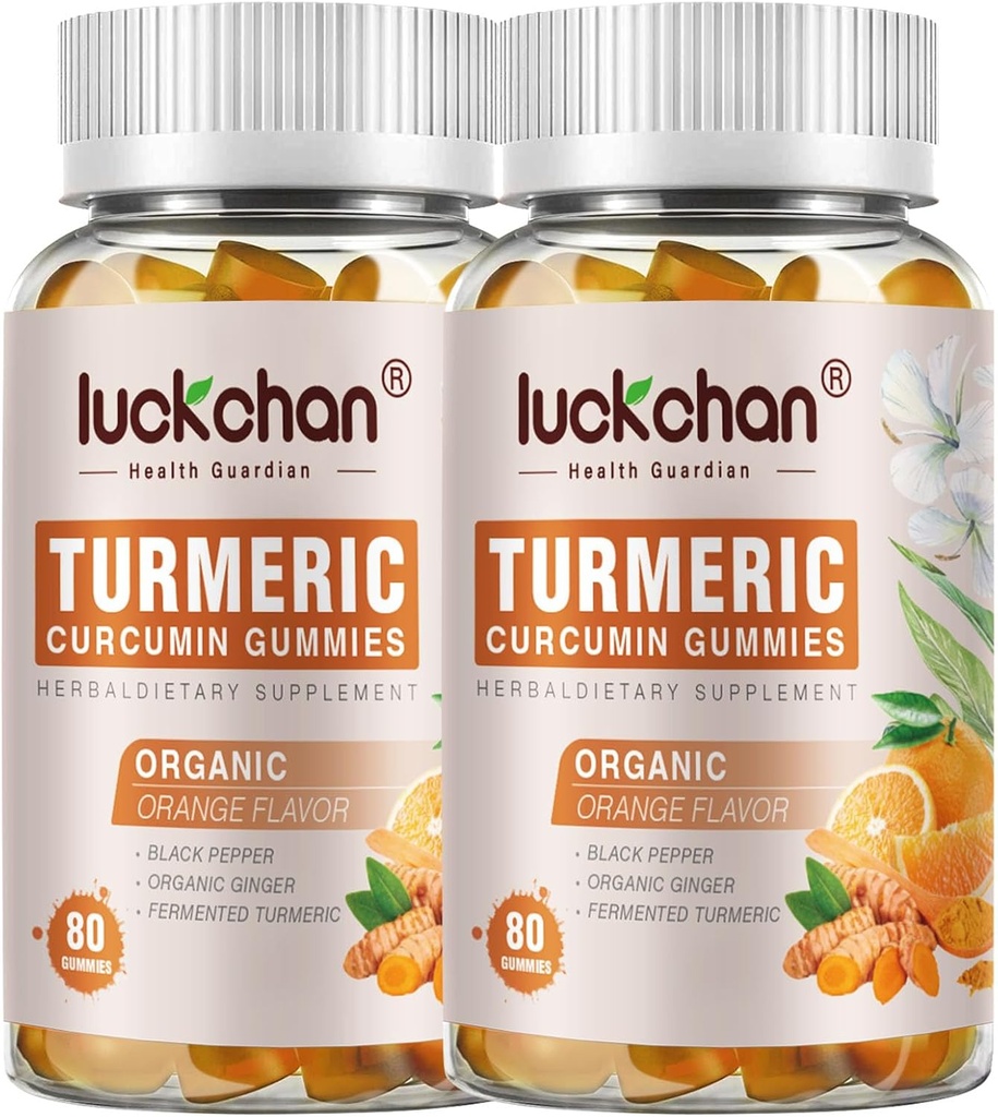 Turmérico y Gummies de jengibre (2 Pack) - Curcumina Turmérica con Pepper Negro y suplementos de jengibre para la piel sana - Gummies de Turmérica Vegan para adultos - Gluten Gratis, Bajo Azúcar