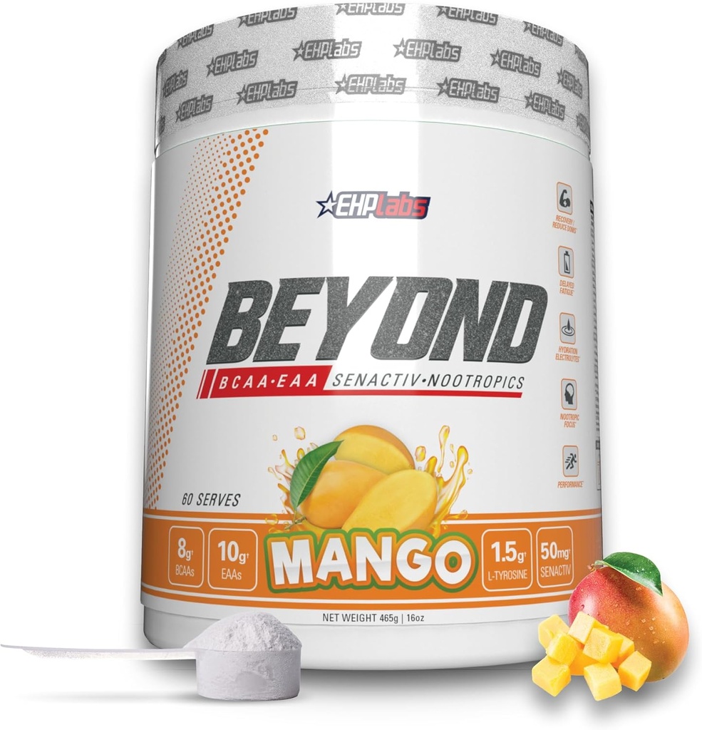 Laboratorios EHP Más allá de BCAA Powder Aminoácidos Suplemento para la recuperación muscular - 8g de azúcar BCAAs Aminoácidos Post Workout Recuperación Powder & 10g de EAA Aminoácidos Polvo - 60 Servings (Mango)