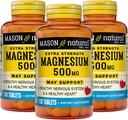 Magnesio natural de Mason 500 mg Extra fuerza, 300, fuente de alimentación, soporta la salud normal, 3 paquete