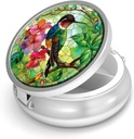 Pill Box-3 Compartment Small Pill Case for Purse & Pocket Mini Contenedor de carga de metal Container para mantener suplementos Vitaminas libres de BPA (Hummingbird)