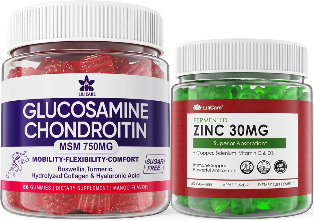 Azúcar gratis Zinc Gummies 2 Pack + Glucosamine Chondroitin Gummies 2 Pack