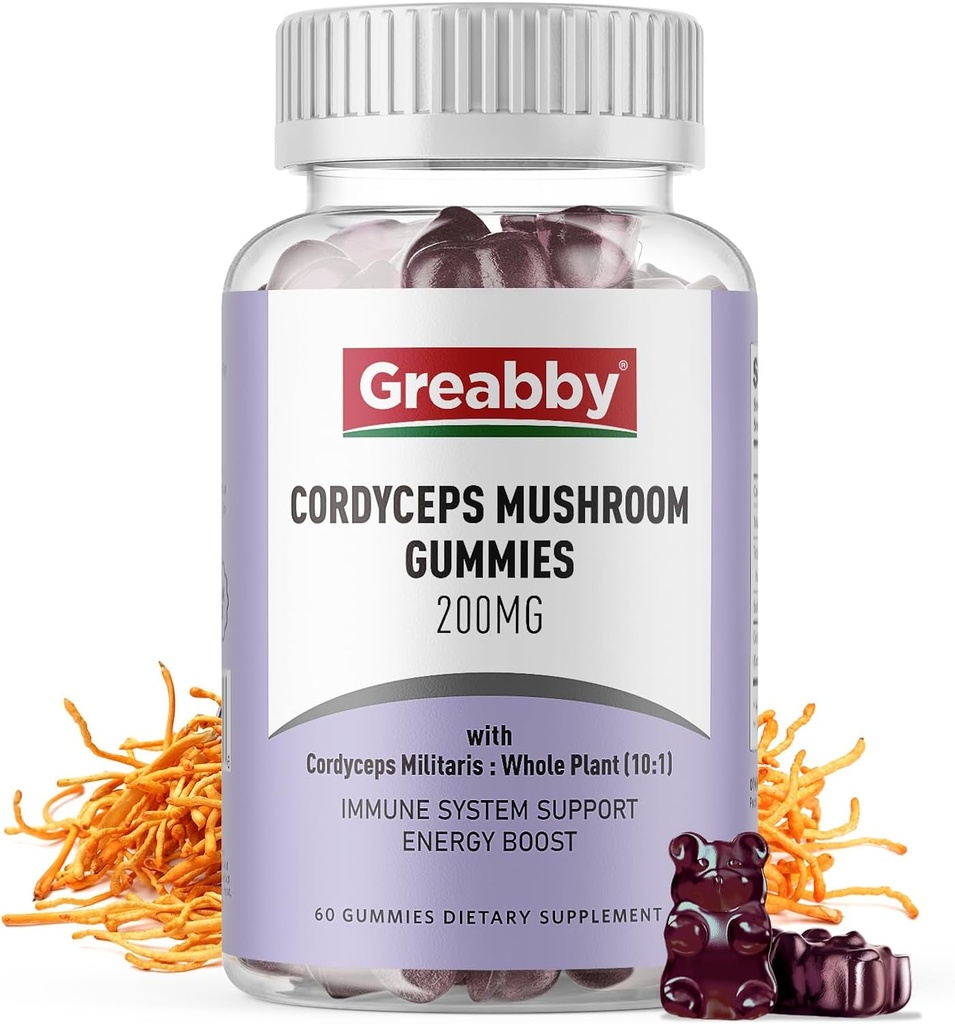Cordyceps 2000mg Gummies, Mushrooms Herbal Suplementos, Cordyceps Mushroom Extract - Cordyceps Mushroom Gummies, Natural Energy(60 Cuenta)