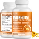 Magnesio Glycinate Suplemento Softgels, Magnesium Glycinate 400mg con Zinc, Vitamina B6, C, D3, Magnesio puro para el sueño, la calma, el músculo, la energía, el apoyo al corazón - 60 cápsulas veganos para hombres y mujeres