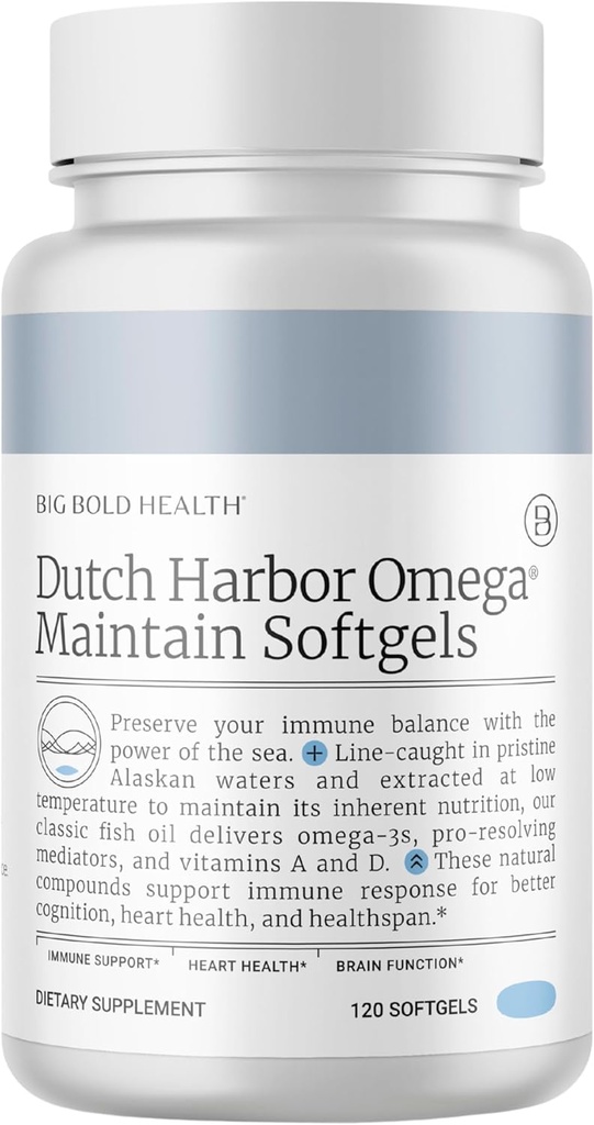Gran Bold Health Dutch Harbor Omega Mantenga Softgels - Premium Alaskan Cod Liver Oil (120 Conde) - Suplemento Omega-3 con EPA, DHA, DPA - Vitaminas naturales A & D - Certificado MSC