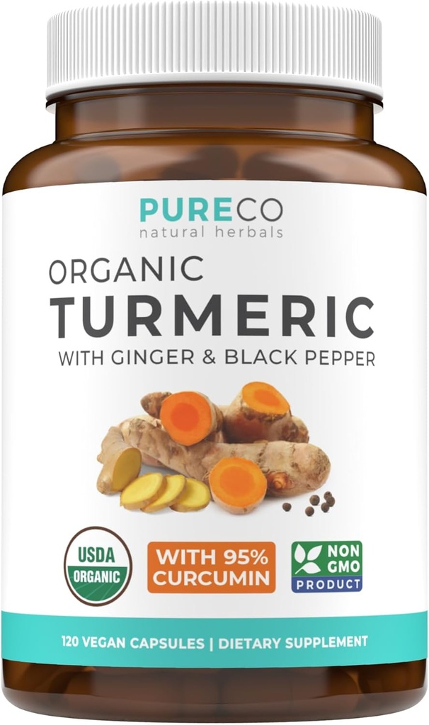 Orgánica Turmeric Ginger Black Pepper Suplemento - High Potency Organic Turmeric Curcumin Capsules with Ginger " Black Pepper for Enhanced Benefits and Absorption - Vegan " Non-GMO (2 Month Supply)