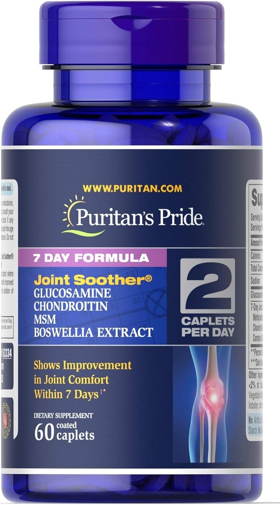 El orgullo de Puritan 7 días Fórmula conjunta Soother Glucosamine, Condroitin, MSM & Boswellia-60 Caplets