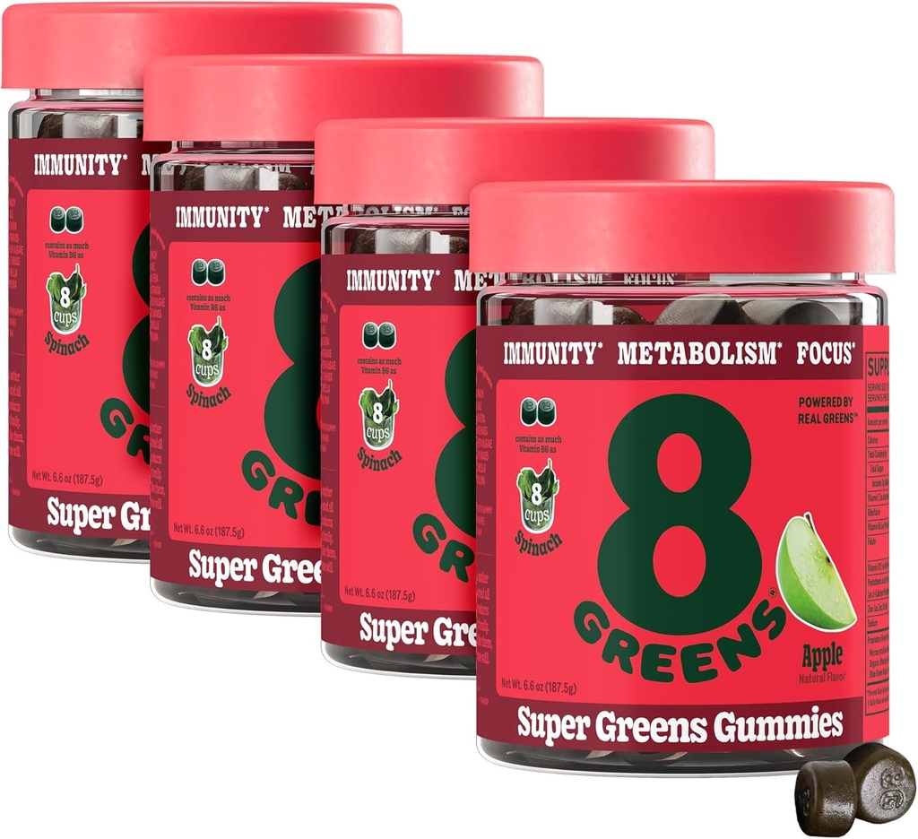 8Greens Gummies Super Greens Powder Superfood Gummy for Metabolism, Immunity & Focus, Digestive Health Enzymes, Organic: Chlorella, Spirulina, Aloe Vera, Apple Flavor, 200 Conde