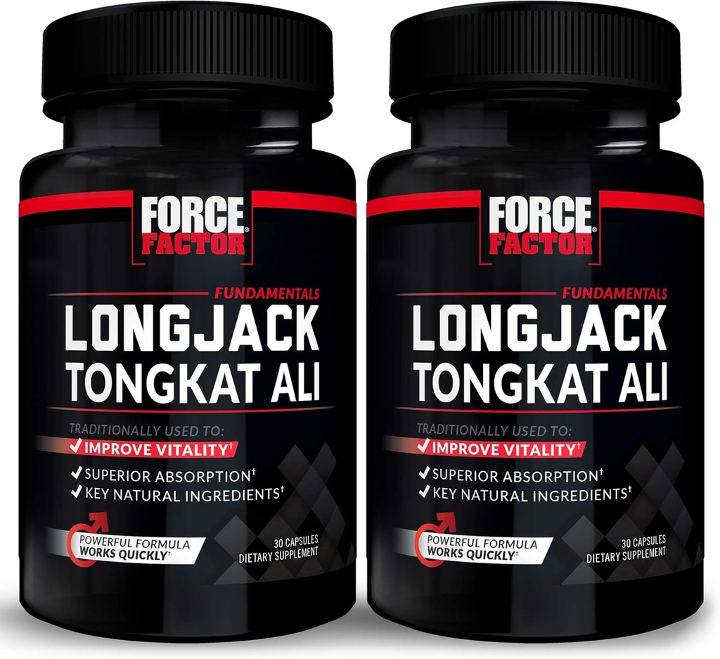 FORCE FACTOR Longjack Tongkat Ali 500mg para Hombres, Longjack Extract to Support Male Vitality and Improve Drive, Longjack Capsules with BioPerine Black Pepper Extract, 60 cápsulas (2-Pack)