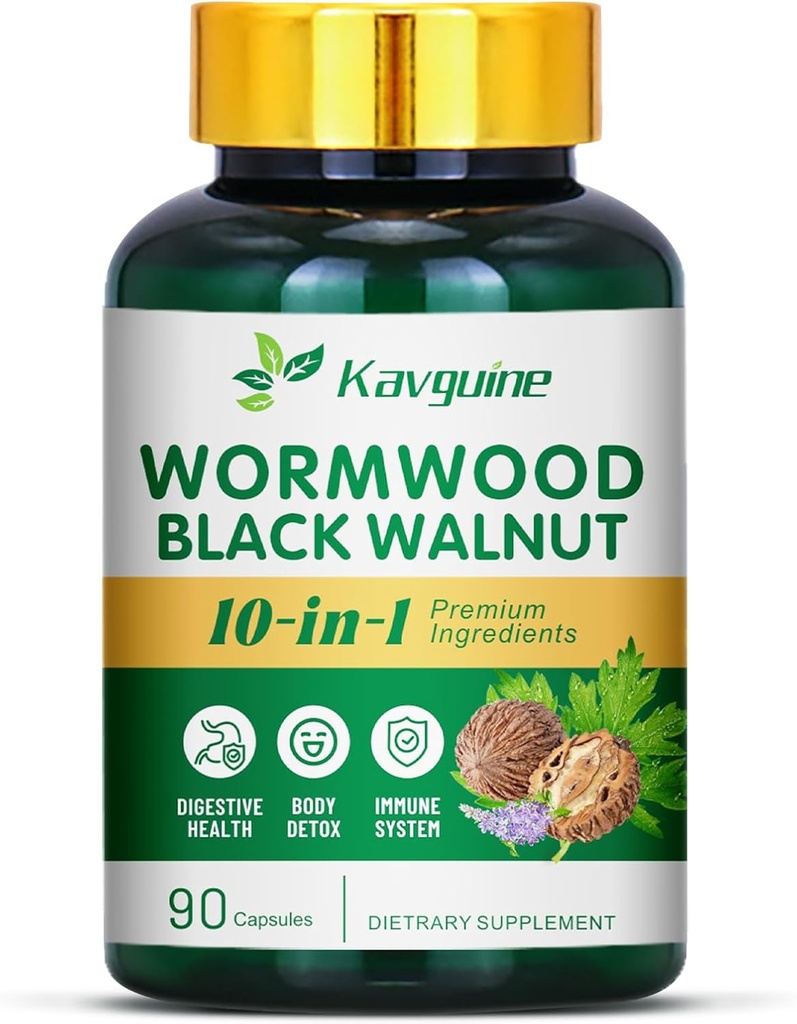 10 en 1 Wormwood Capsules - 90 capsules Suplemento, Black Walnut Hulls, Cloves, Black Pepper, Turmeric Curcumin Root, Peppermint Leaf, Supports Cut Health & Digestive Balance