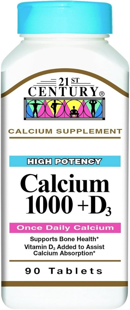 Calcio del siglo 21, 1000mg Plus Vitamina D, 90 Tabletas (Pack of 4)