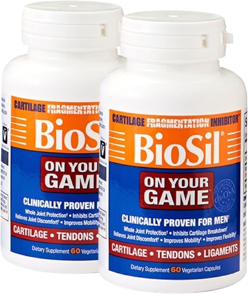 Biosil en su juego - 60 cápsulas de verduras, paquete de 2 - con Complejo Patented ch-OSA - Aumentar la producción de colágeno para el alivio de dolor conjunto, flexibilidad & rango de movimiento - GMO Libre - 60 días de suministro