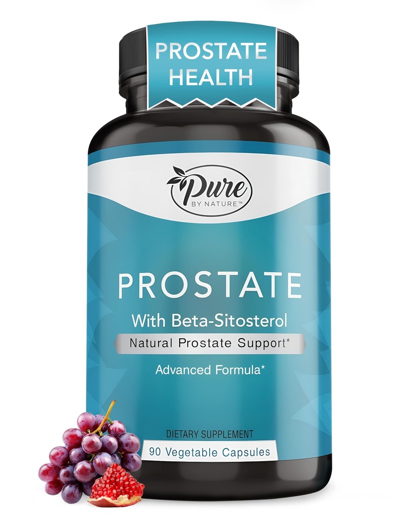 Suplemento de próstata pura por naturaleza para hombres, Beta Sitosterol Prostate Health Supplement with Zinc for Urinary Tract Support, Ease Frequent Urination " Improved Sleep, Gluten-Free, Non-GMO 90 Capsules