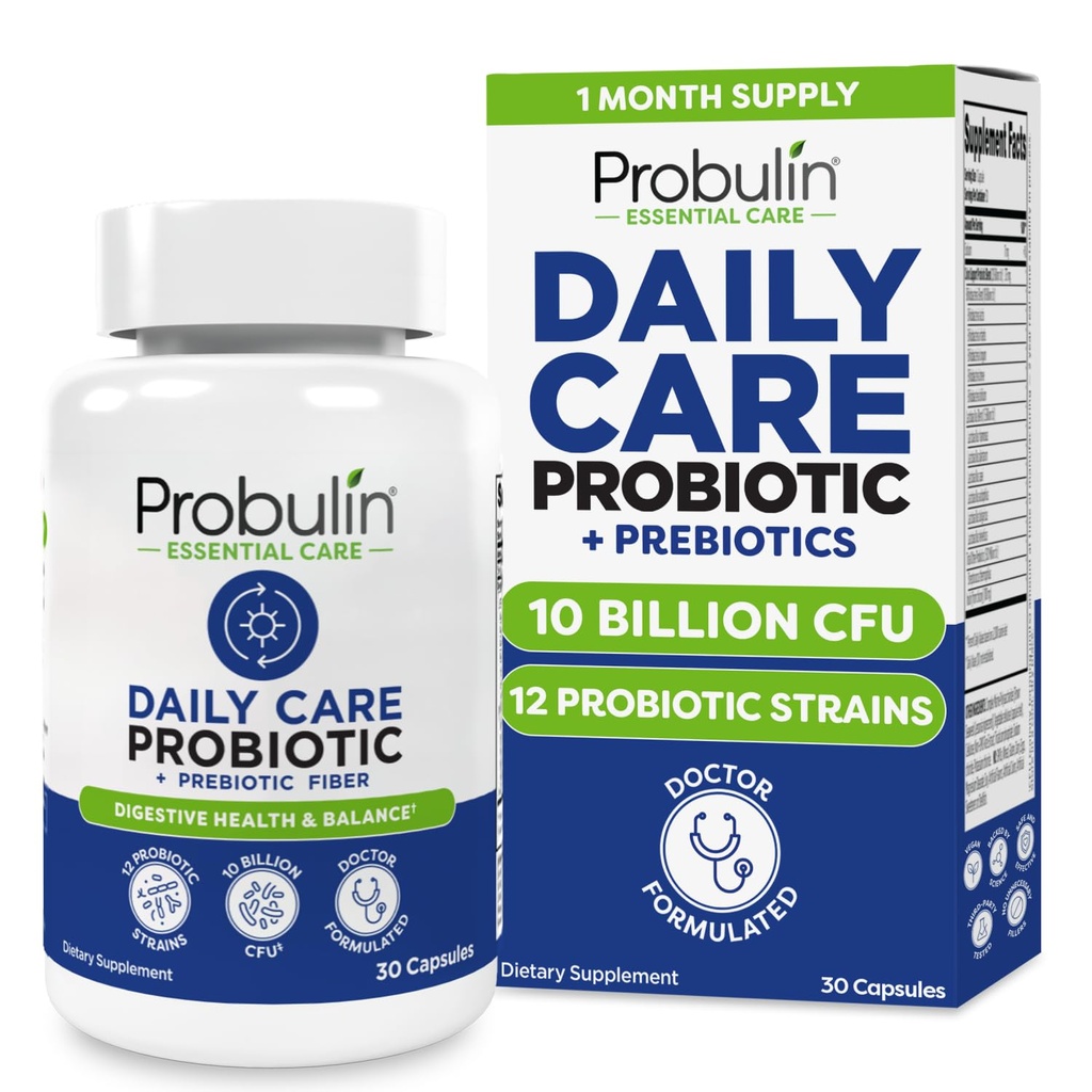 Probulin Daily Care Probiotic Supplement, Digestive, Gut, and Immune Health Support Capsules for Men and Women, 10 Billion CFU, Vegan, 30 Count Bottle