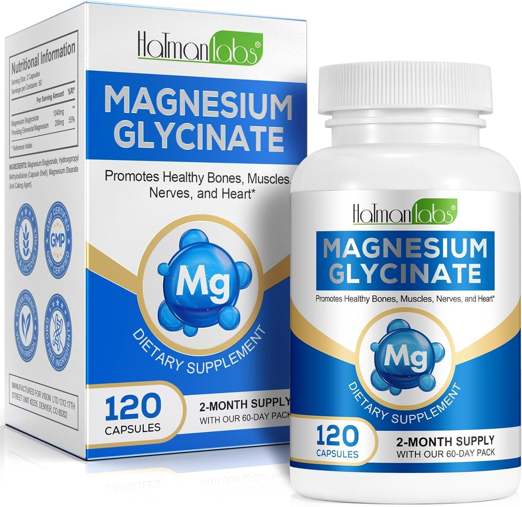 Magnesio puro Glycinate, Magnesio de alta absorción, Suplemento Magnesio apoya Leg, Muscle, Nerve, Bone Health, 120 Magnesium Glycinate Capsules