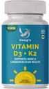 Vitamina K2 (MK7) con suplemento D3 Bono y salud cardíaca No GMO Fórmula 5000 UI Vitamina D3 & 100 mcg Vitamina K2 MK-7 Complejo fácil de absorber vitamina D & K, 60 Tabletas