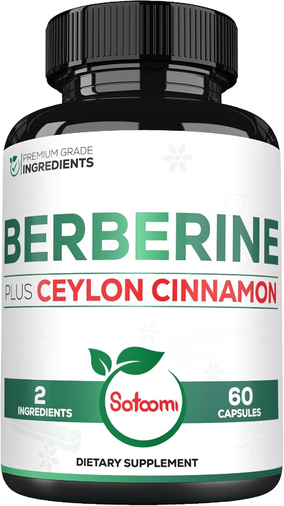 1.500mg Berberina con suplemento de canela de Ceylán - Fuerza adicional para el sistema inmunológico, salud digestiva, gestión corporal " producción de energía - 60 cápsulas - Gluten-Free, non-GMO