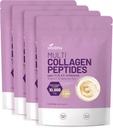Multi Collagen Peptides Powder, 16 Oz Hidrolyzed Protein Peptides Silencio Tipo I,II,III,V,X con ácido hialurónico, Biotina & vitamina C Unflavored Keto Paleo Friendly, Ez Mix in Drinks (4LB/4Pack)