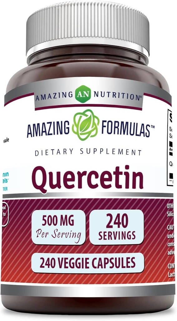 Amazing Formulas Quercetin 500mg Veggie Capsules Suplemento No. TEN Gluten Free TEN apoya la salud general y el bienestar (240 conteo)