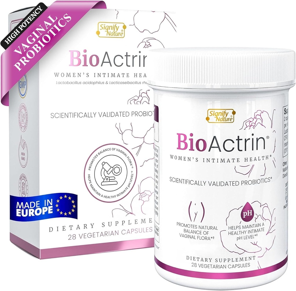 Bioactrina Vaginal Probióticos para Mujeres - Tratamiento de Vaginosis Bacterial Fórmulada, Infección de levadura y Vaginitis Alivio - Tratamiento de VB para Mujeres Vaginitis Probiótica- pH Female Soporte - 28 Píldoras