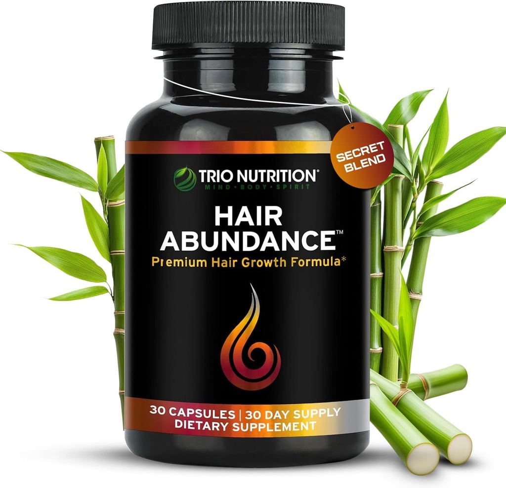 TRIO NUTRITION Abundancia del cabello ← Suplemento de vitamina natural para el crecimiento del cabello, uñas fuertes y la piel de la espuma aguantada con Collagen, Keratin, Zinc & Selenium ← Biotin 10000mcg  30 Day Supply