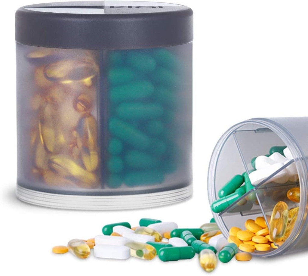 Organizador de suplementos extra grande con 4 Compartimientos Fácil dispensador de píldoras abiertas Medicina mensual Vitaminas Organizadores Almacenamiento Botellas,Gray