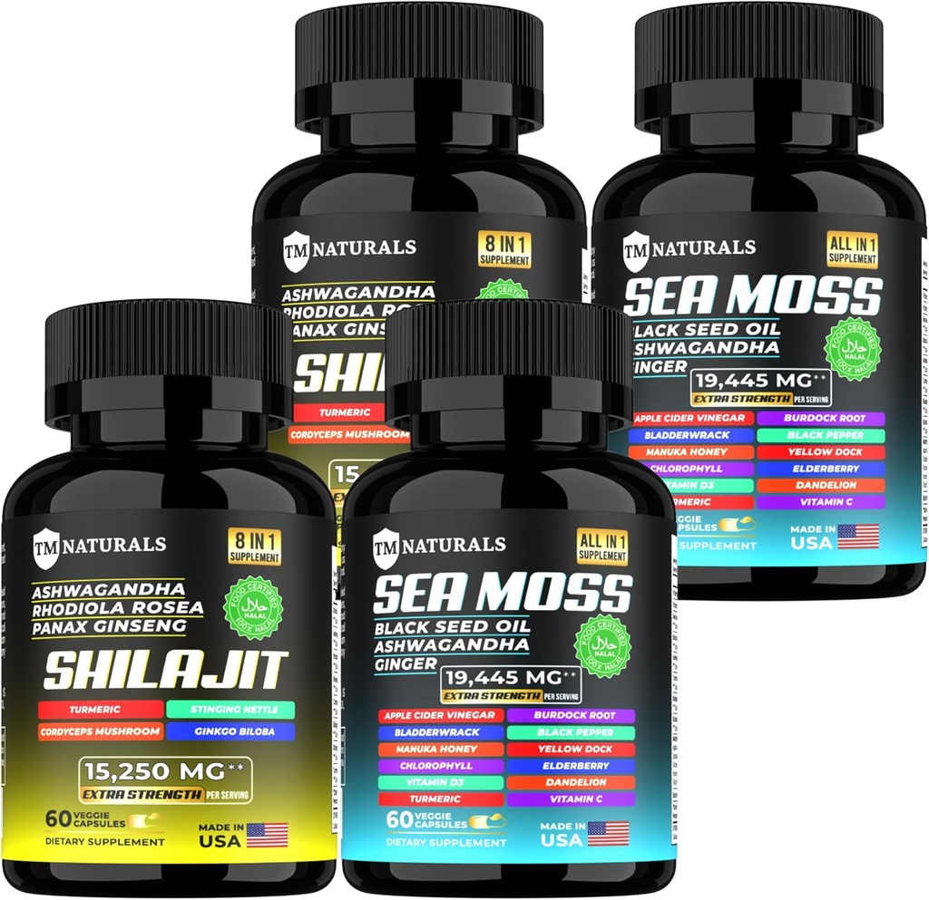 Sea Moss Black Seed Oil Ashwagandha Ginger Capsules,Suplemento con Turmérico y Ginger Suplemento Bladderwrack Burdock Root Orgánico,ACV Black Seed Oil - 240 Sea Moss Capsules