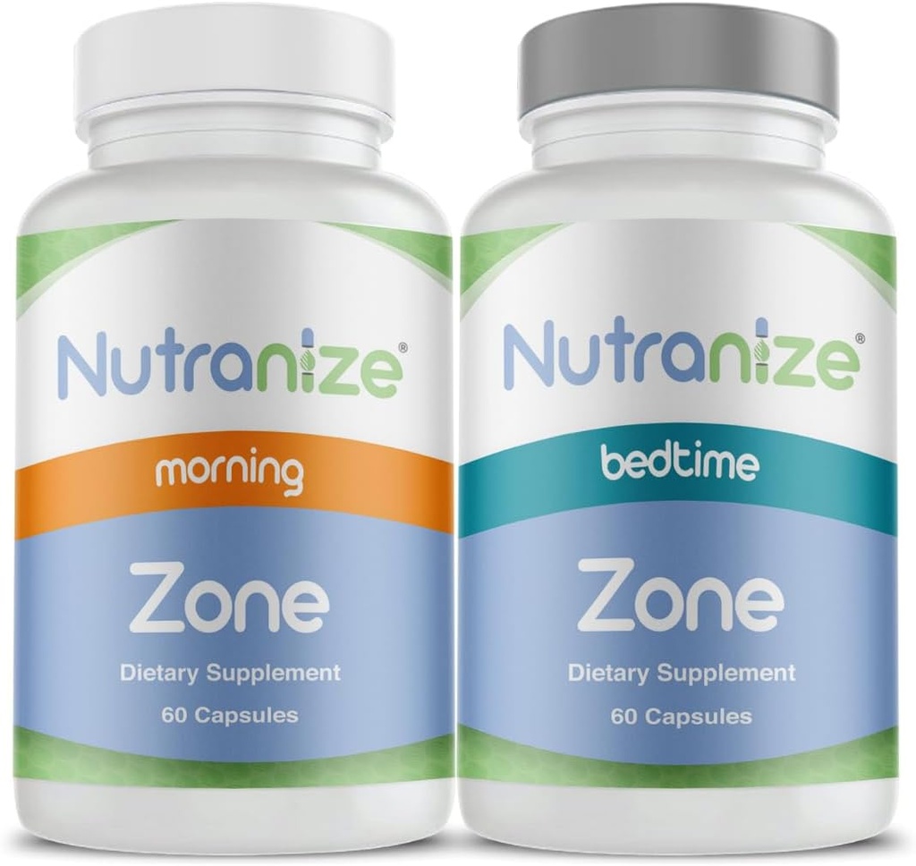Zona Twin-Pack Supplement System - Pharmacist-Designed Morning & Bedtime Capsules with Magnesium Glycinate, Vitamina D3, K2 MK7, Methylfolate, Chromium, Melatonin - 30 Day Supply (120 Conde)