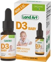 Land Art - Certified Organic Vitamin D3 Drops Baby – 400 IU per Drop – 490 Servings – Supports Bone " Teeth Development – Vitamin D Drops for Infants " Toddlers – GMO-Free - Gluten-Free – 0.45 fl oz