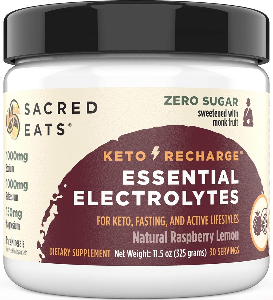 Keto Electrolyte Powder " Hydration Supplement TEN 1000mg Potassium " Sodium, 150mg Magnesium tención No Sugar " Stevia, Sweetened with Monk Fruit Only TEN Natural Raspberry Lemon (30 Servings)