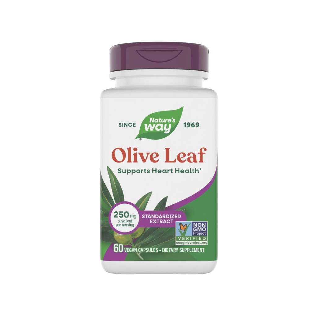 Natural Way Olive Leaf Premium Extract Suplemento, soporta la salud cardíaca*, 250 mg Por Serving, Gluten Free, Vegan, 60 cápsulas (Packaging May Vary)