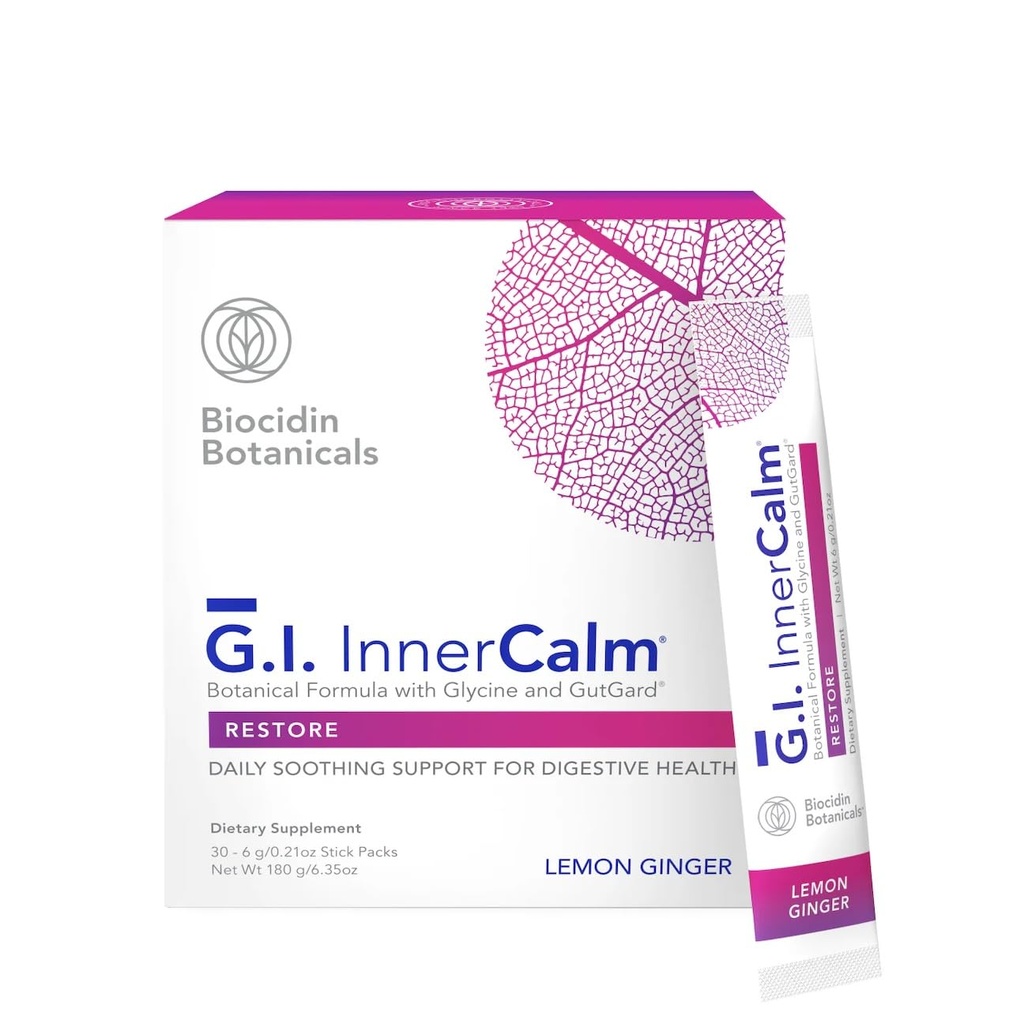 Bio-Botanical Research Biocidin Drink Mix - GI InnerCalm - Support Digestive Health, GI Detox, Healthy Mood &amp; Sense of Relaxation - Soothing Formula with Glycine & No Glutamine (30 Stick Packs)