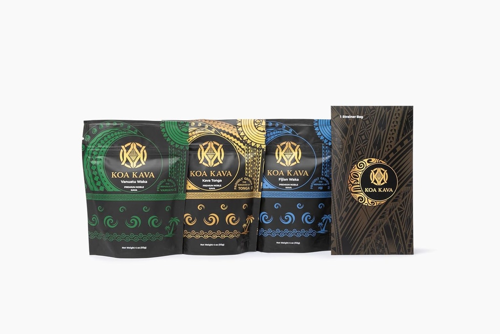 Koa Kava Premium Muestra Kit: Media Grind Tongan, Vanuatu Waka y Fijian Waka Kava Powder