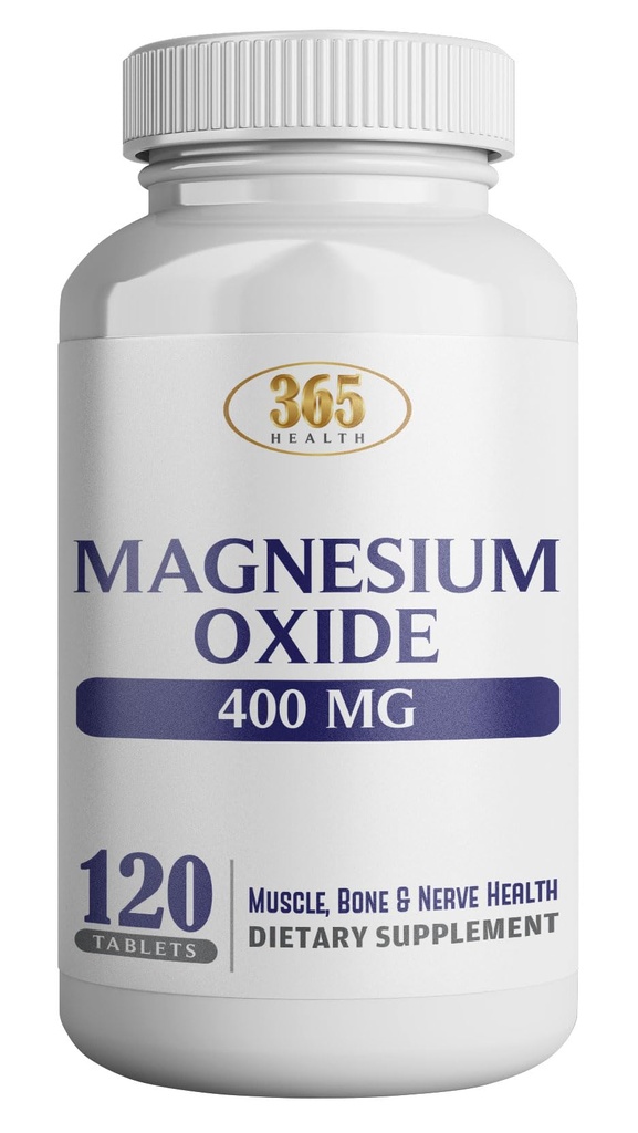 Magnesium 400mg [High Potency] Suplemento – Oxido de magnesio para soporte inmunitario, recuperación muscular, calambres y relajación 120 Tablets-USA Made