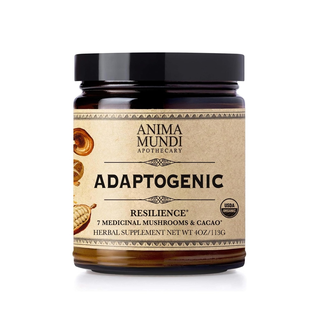 Anima Mundi Apothecary Organic Mushroom Supplement - Adaptogenic Mushrooms + Cacao - Uplifting Powder with Organic Lion's Mane, Shiitake, Chaga &amp; Más - Add to Coffee, Tea &amp; Smoothies (4oz / 113g)