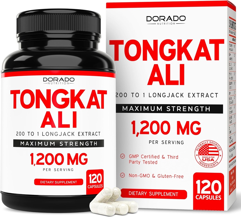 Tongkat Ali Para Hombres 1200mg (200 a 1 Extracto) - 120 cápsulas - Suplemento Longjack - Suplemento Premium Tonkat-Ali - Soporte Fuerza, Conducir, Rendimiento Atlético & Masa muscular - Gluten Gratis & No GMO