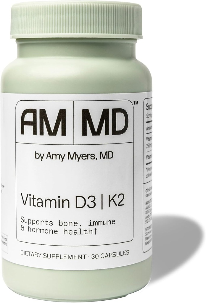 Amy Myers MD Vitamina D3/K2 10,000 cápsulas UI - Suplemento diario de vitaminas para el hueso, inmune & apoyo a la salud hormonal - Mente saludable & Ayuda de relajación - 30 cápsulas