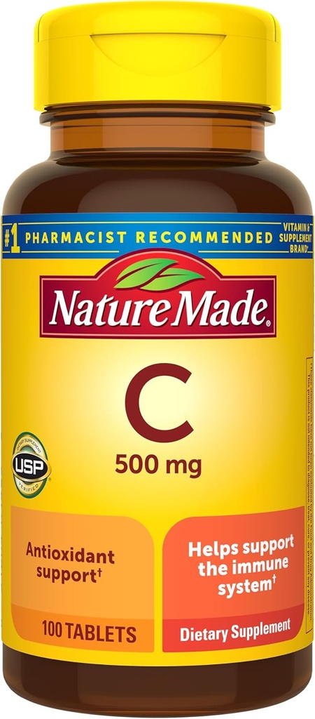 Nature Made Vitamin C 500 mg Caplets, 100 Count, for Immune Support, Gluten Free