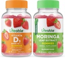 Lifeable Vitamina D 5000 UI + Moringa Leaf, Gummies Bundle - Gran Tasting, Suplemento de vitamina, Gluten Gratis, GMO Gratis, Chewable Gummy