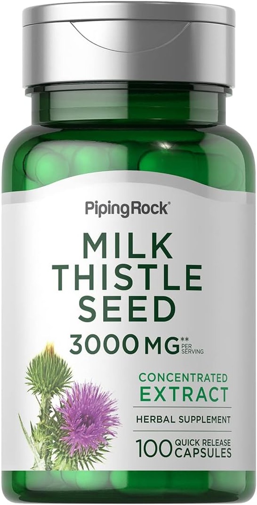 Piping Rock Milk Thistle Suplemento 3000mg ← 100 Capsules ← Concentrated Herbal Extract ← Non-GMO, Gluten Free